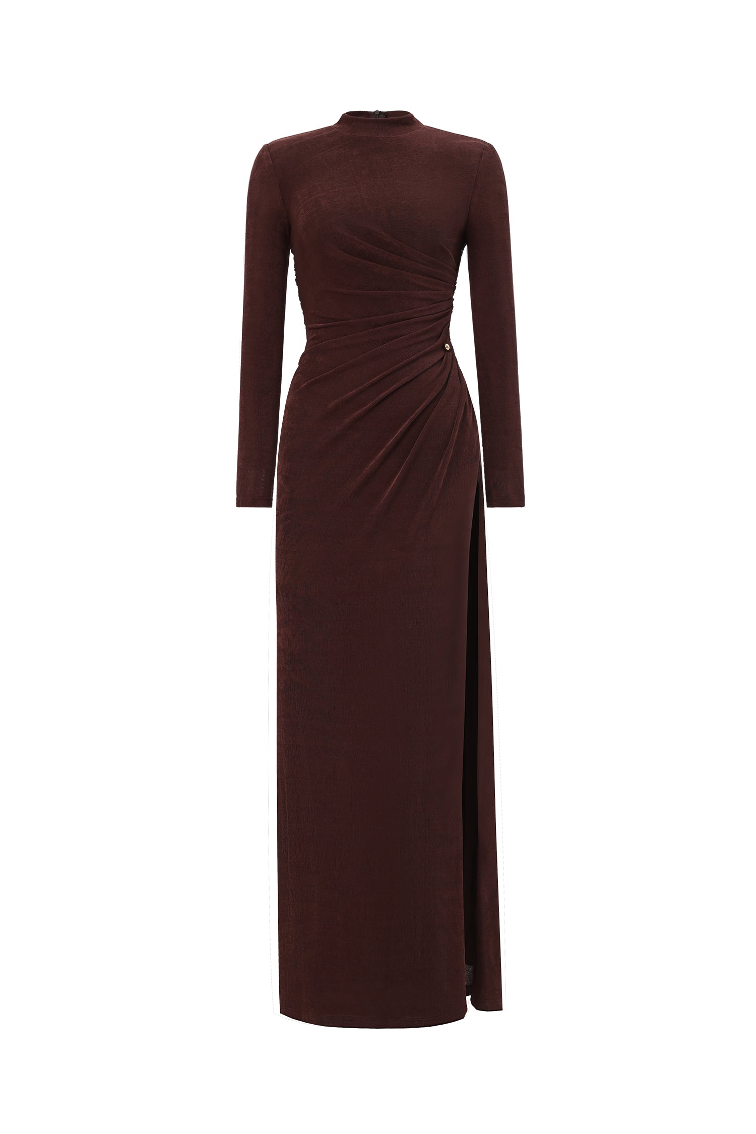 Ivy Elegant Contour Long Sleeve Gathered Knit Maxi Dress D250904402