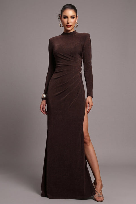 Ivy Elegant Contour Long Sleeve Gathered Knit Maxi Dress by Bella Barnett