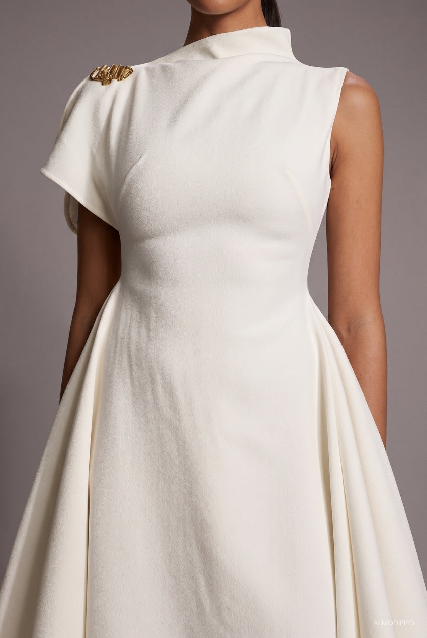 Weren Elegant Contour High Neck Asymmetric Maxi Dress D251201536