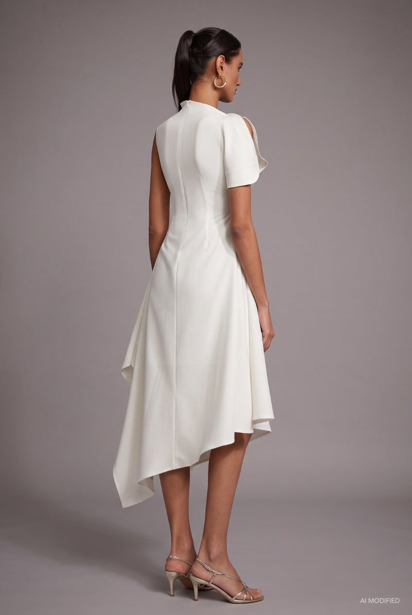 Weren Elegant Contour High Neck Asymmetric Maxi Dress D251201536