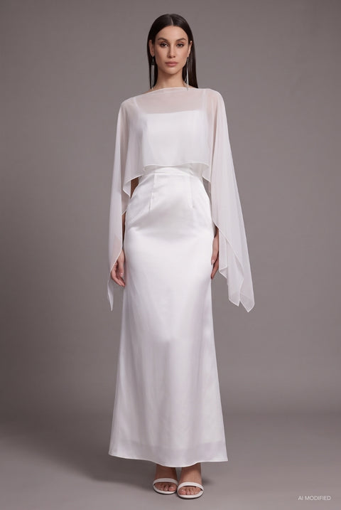 Sinai Elegant Flowy Sleeveless Chiffon Cape Maxi Dress by Bella Barnett