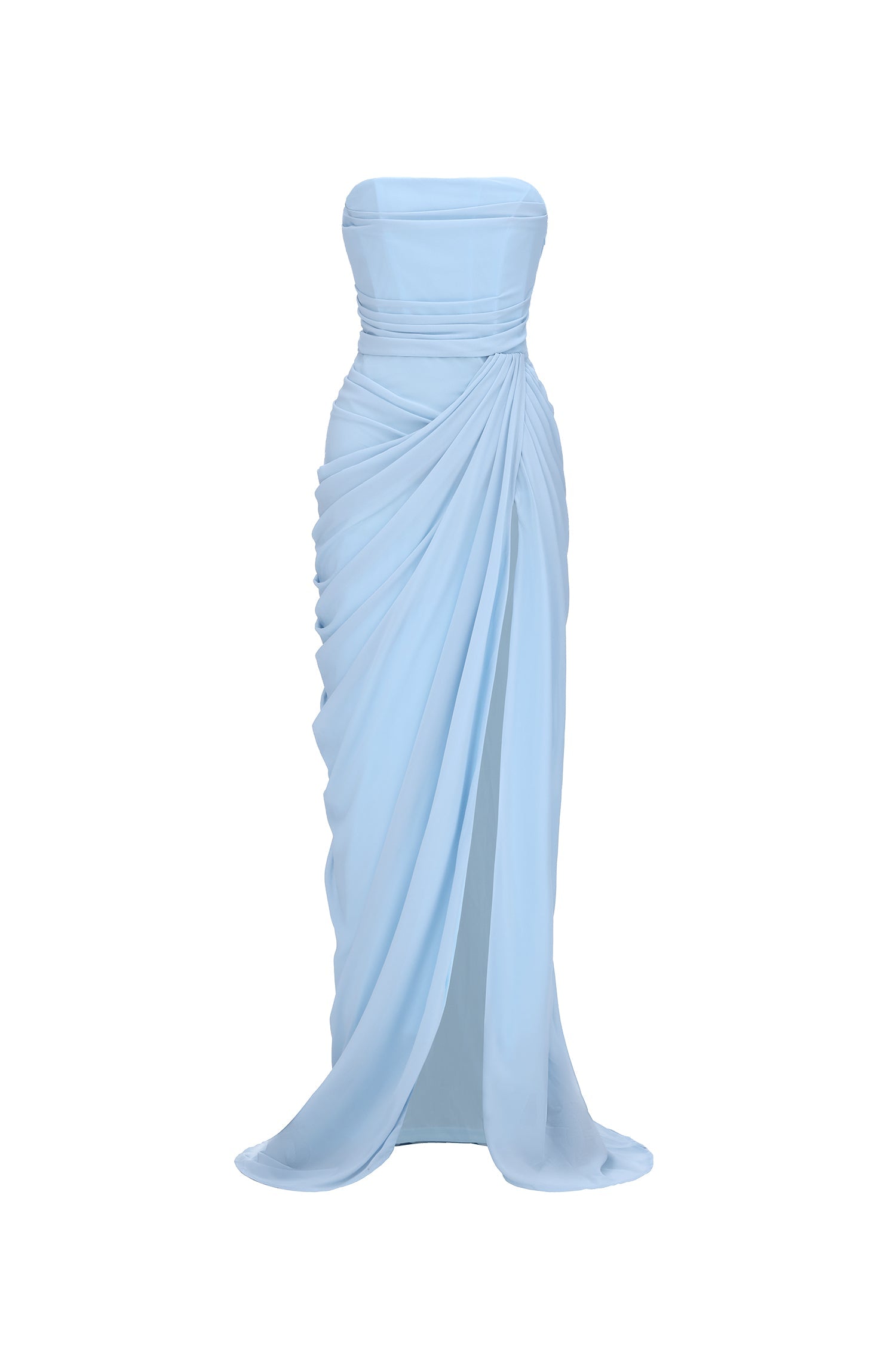 Tazeda Elegant Contour Strapless Ruched Mesh Maxi Dress D260501434