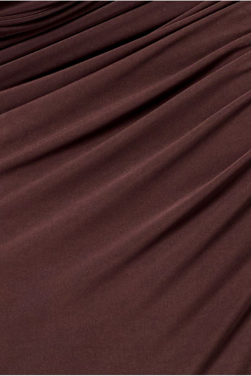 Gathered Cowl Asymmetric Mesh And Soft Touch Maxi Dress - Brown DR4800