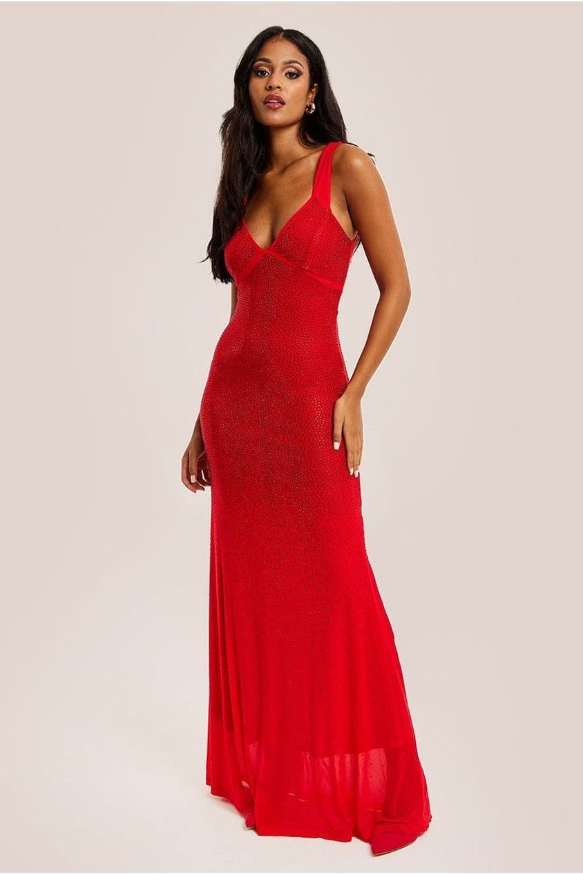 Red Sequin Maxi Dress With Open Back Detail D9-LIQ23AW001