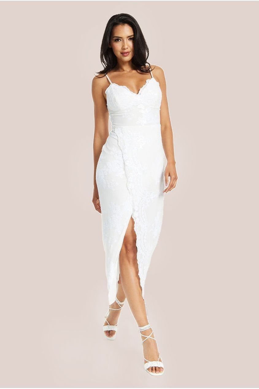Sequin Two Layer Maxi Dress In White DML011