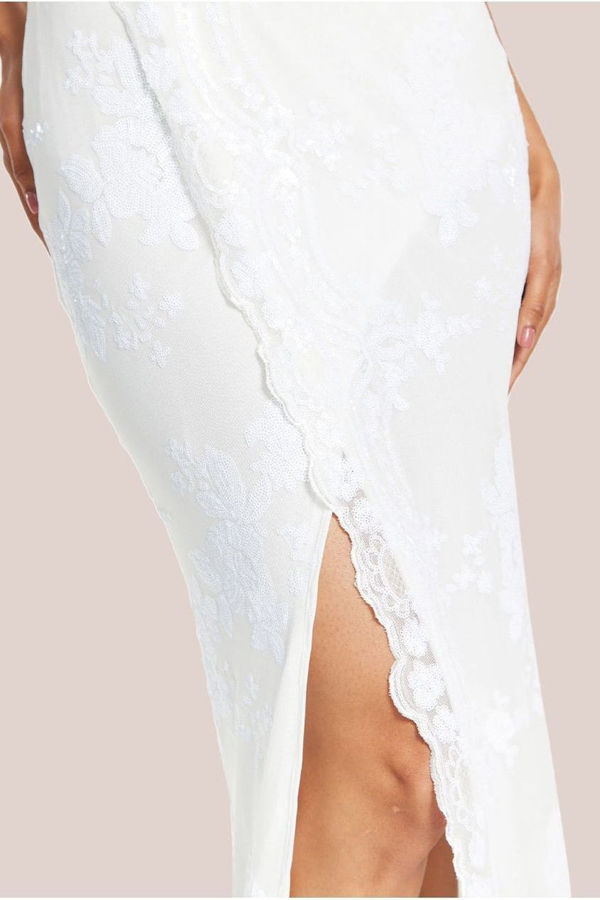 Sequin Two Layer Maxi Dress In White DML011