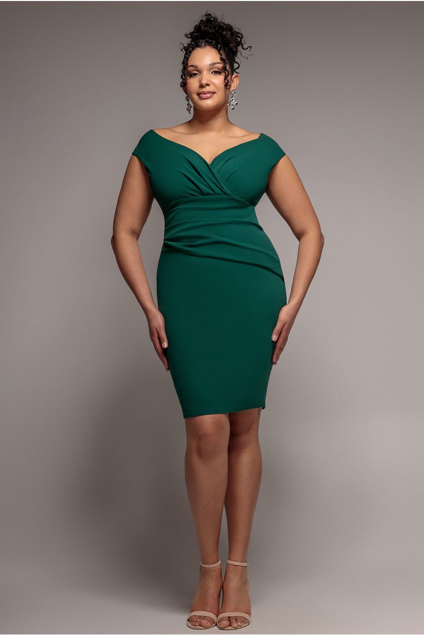 Bardot Pleated Midi Dress - Emerald Green DR1092ASCPLUS