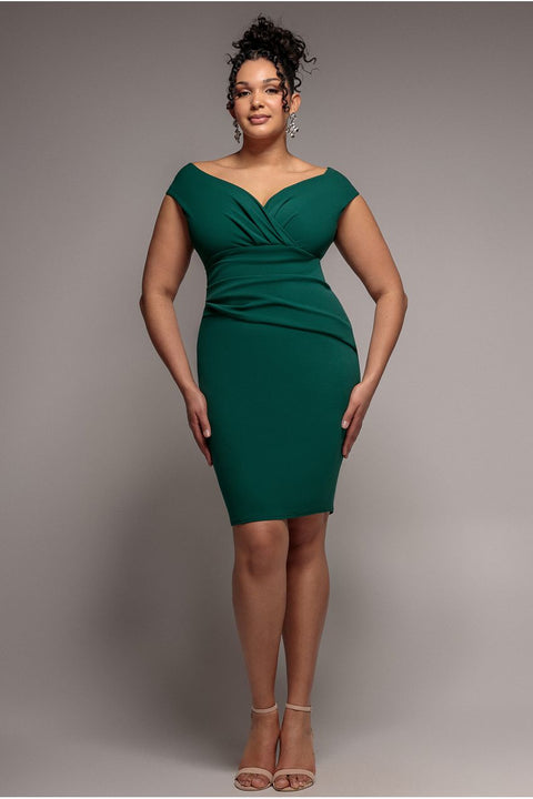 Bardot Pleated Midi Dress - Emerald Green by Goddiva Plus
