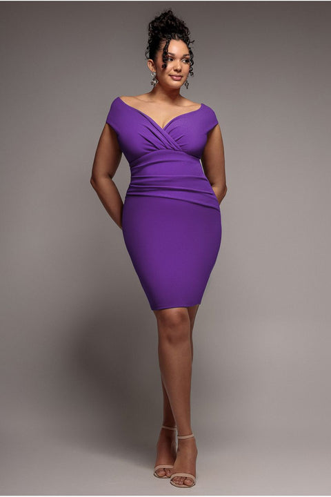 Bardot Pleated Midi Dress - Purple by Goddiva Plus