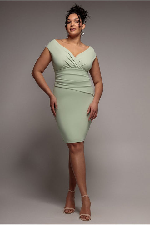 Bardot Pleated Midi Dress- Sage Green by Goddiva Plus