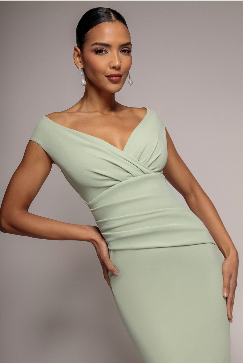 Bardot Pleated Midi Dress - Sage Green DR1092ASC
