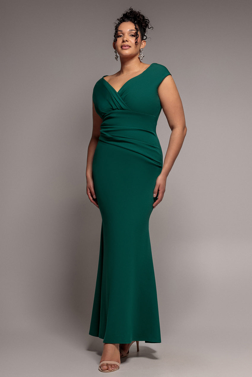 chinese dress ladies Bardot Pleated Maxi Dress - Emerald Green