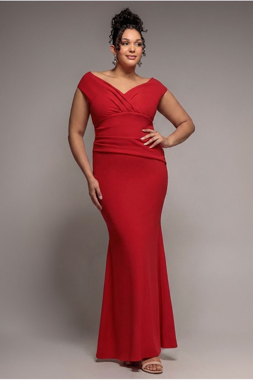 Bardot Pleated Maxi Dress - Red DR1092PLUS
