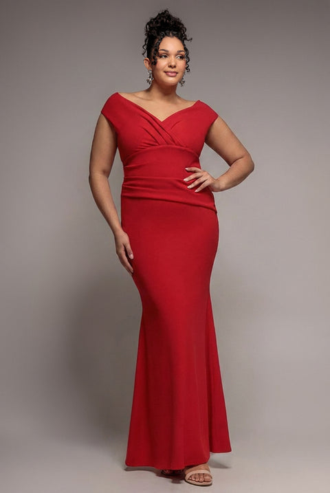 Bardot Pleated Maxi Dress - Red by Goddiva Plus