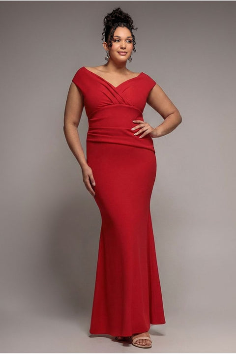 Bardot Pleated Maxi Dress - Red by Goddiva Plus