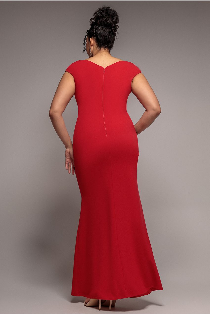 Bardot Pleated Maxi Dress - Red DR1092PLUS