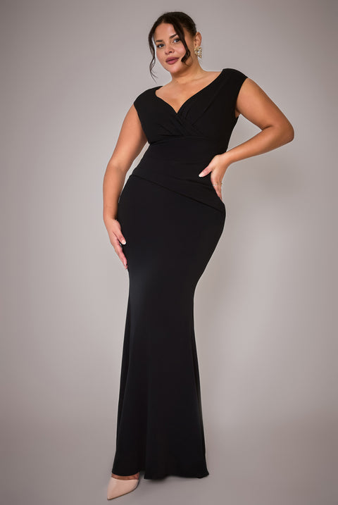 Bardot Pleated Maxi Dress - Black by Goddiva Plus