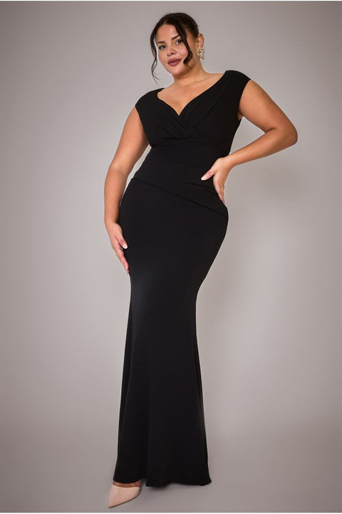 Bardot Pleated Maxi Dress - Black by Goddiva Plus