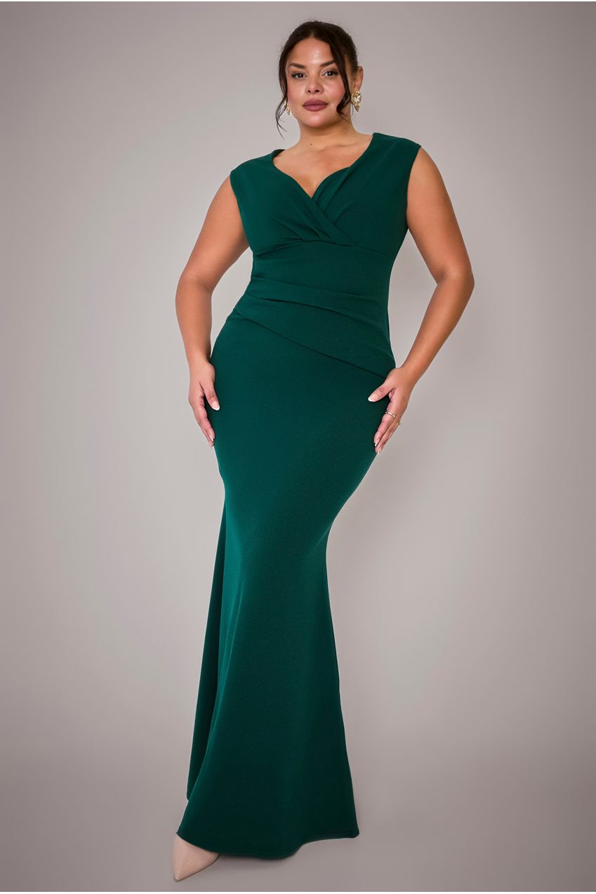 Bardot Pleated Maxi Dress - Emerald Green DR1092SCPLUS