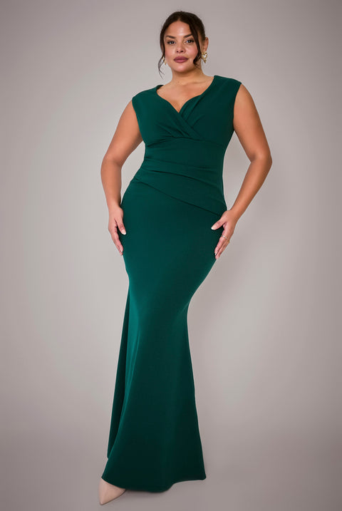 Bardot Pleated Maxi Dress - Emerald Green by Goddiva Plus