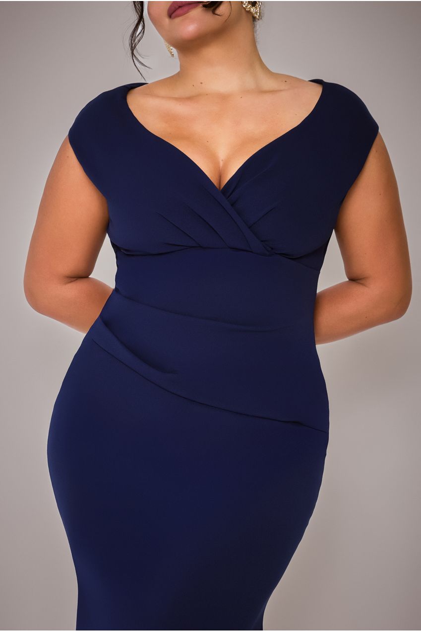 Bardot Pleated Maxi Dress - Navy Blue DR1092SCPLUS