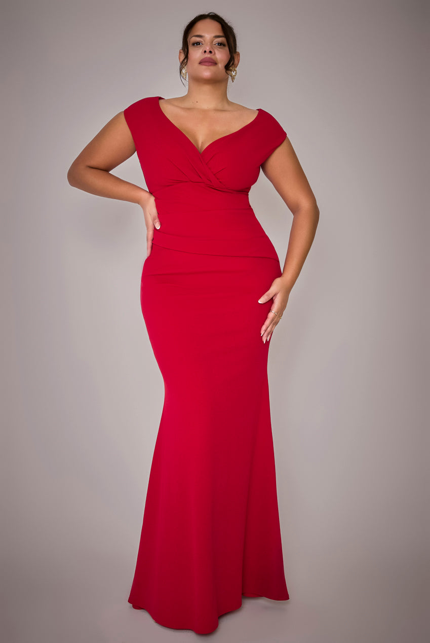 Bardot Pleated Maxi Dress - Red DR1092SCPLUS