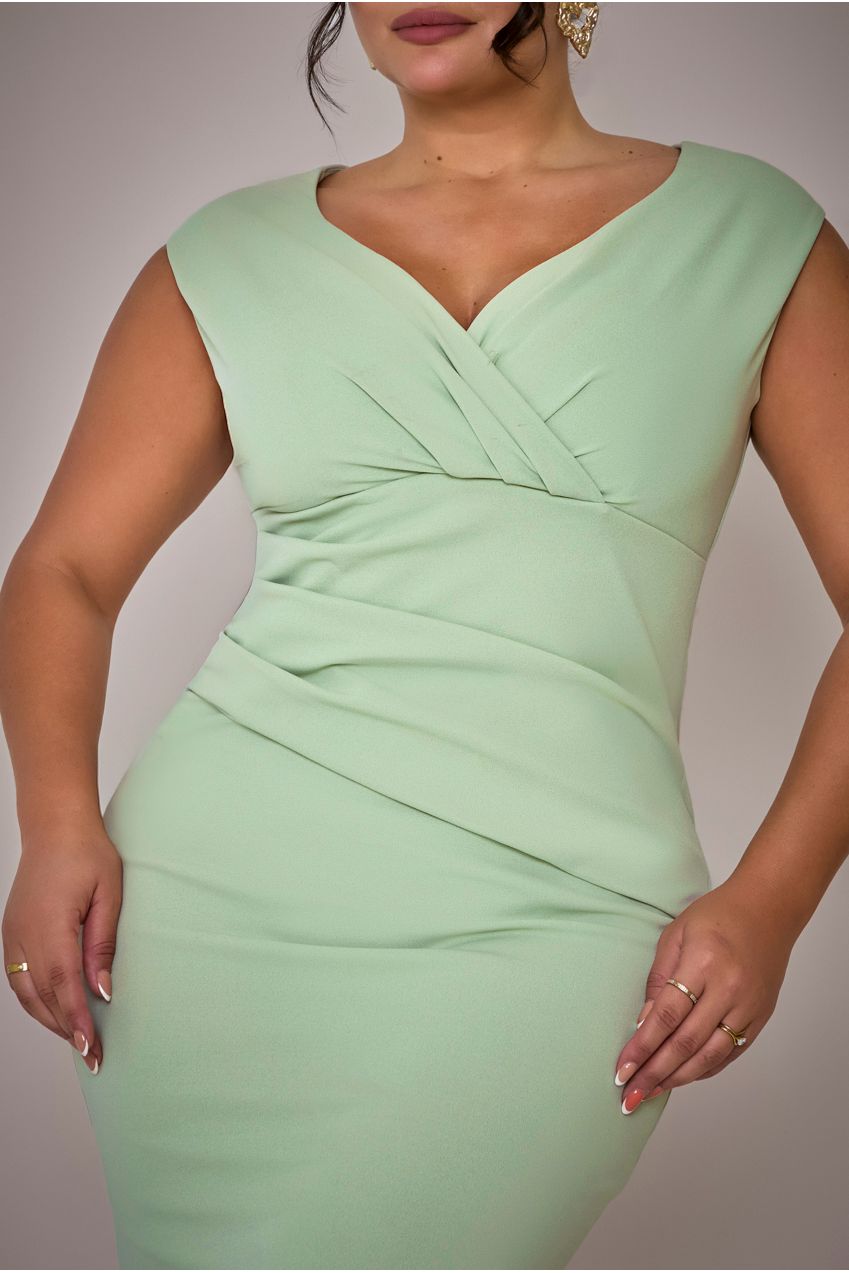 Bardot Pleated Maxi Dress - Sage Green DR1092SCPLUS