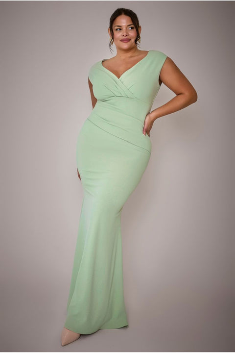 Bardot Pleated Maxi Dress - Sage Green by Goddiva Plus