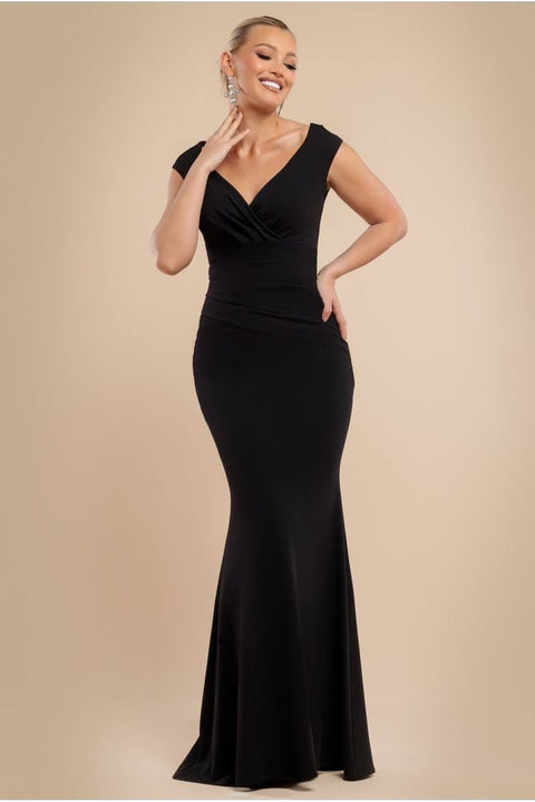 Bardot Pleated Maxi Dress - Black by Goddiva