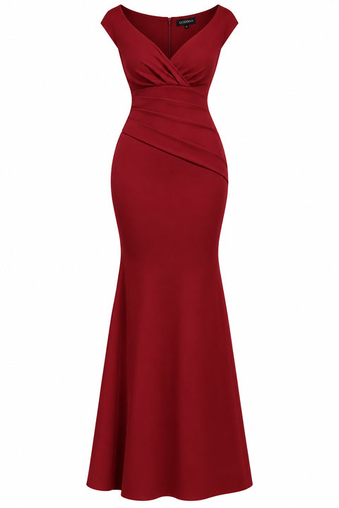 Bardot Pleated Maxi Dress - Burgundy by Goddiva