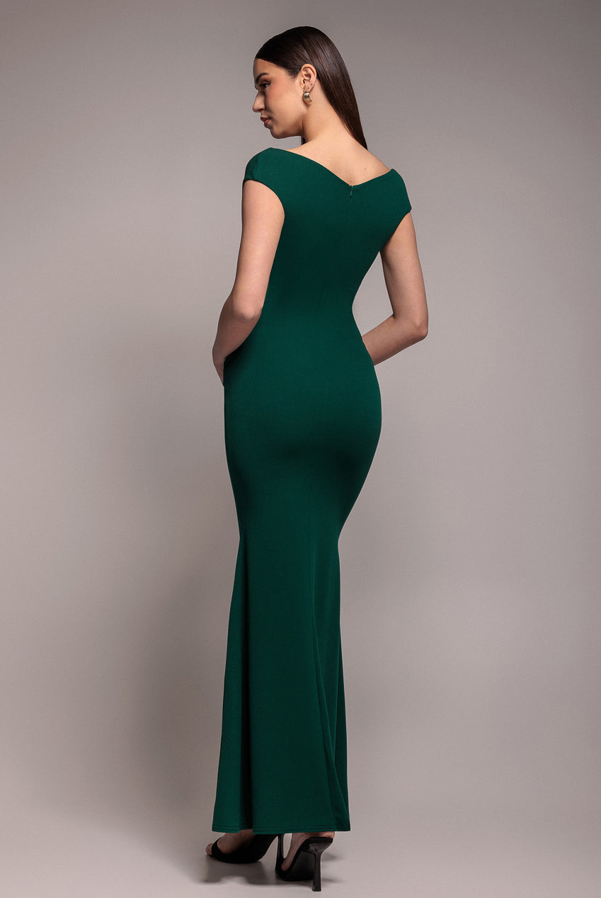 Bardot Pleated Maxi Dress - EmeraldGreen DR1092