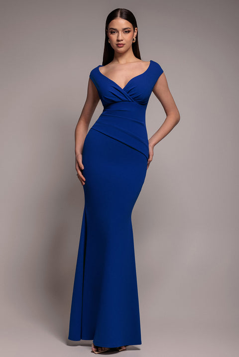 Bardot Pleated Maxi Dress - Royal Blue by Goddiva