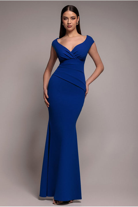 Bardot Pleated Maxi Dress - Royal Blue by Goddiva