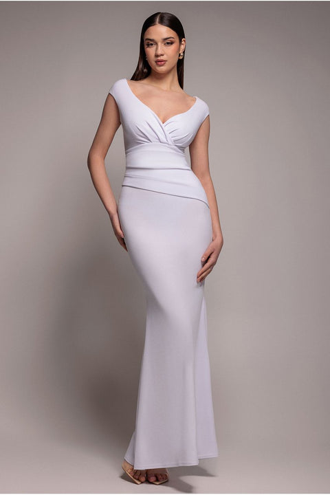 Bardot Pleated Maxi Dress - White by Goddiva