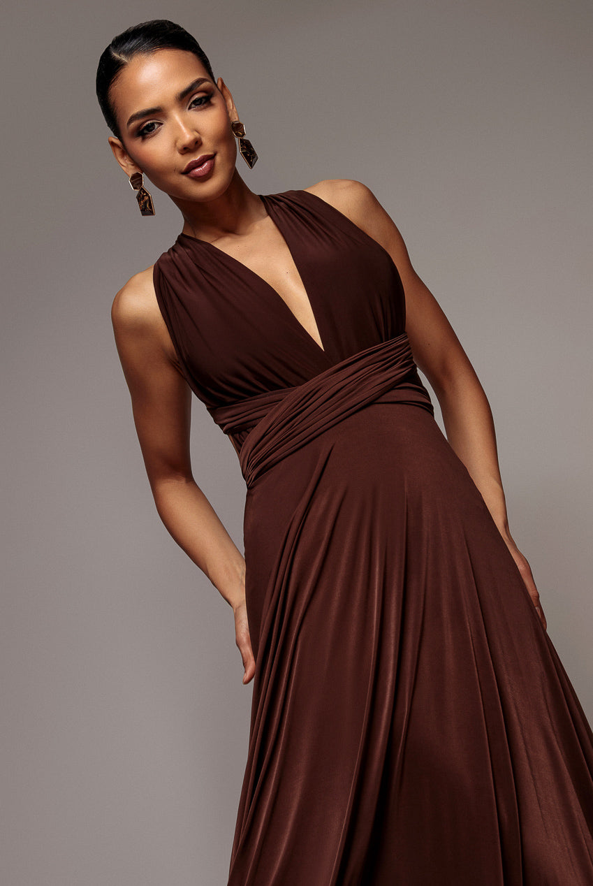 Multiway Tie-Up Maxi Dress - Dark Brown DR1186BB