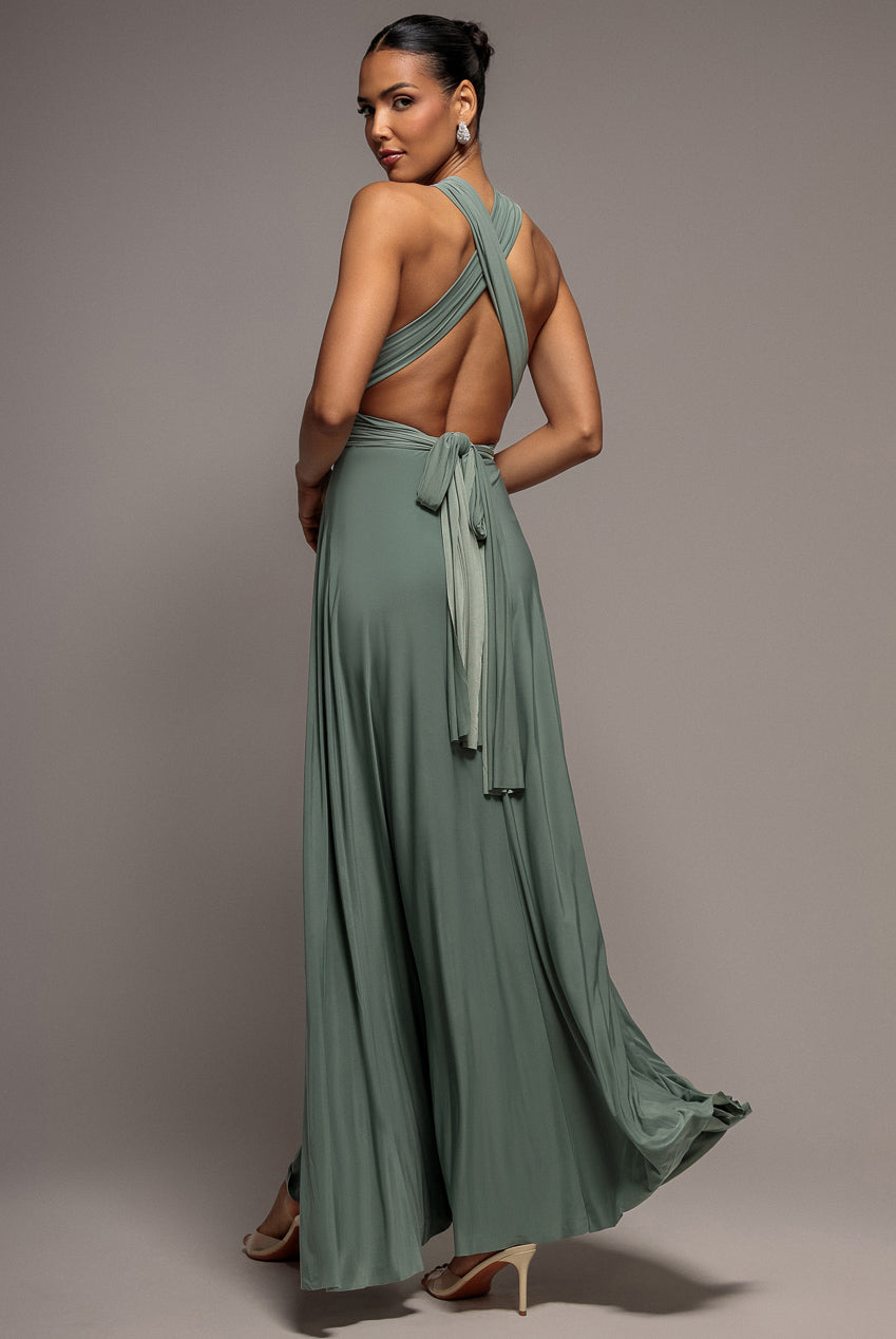 Multiway Tie-Up Maxi Dress - Dark Sage DR1186BB
