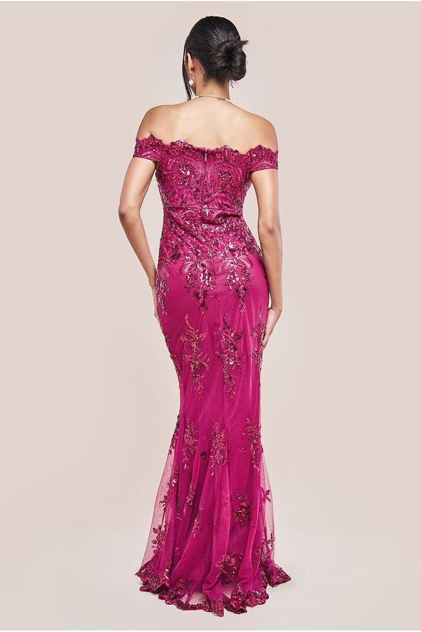 Bardot Sequin Embroidered Maxi Dress - Magenta DR1254A