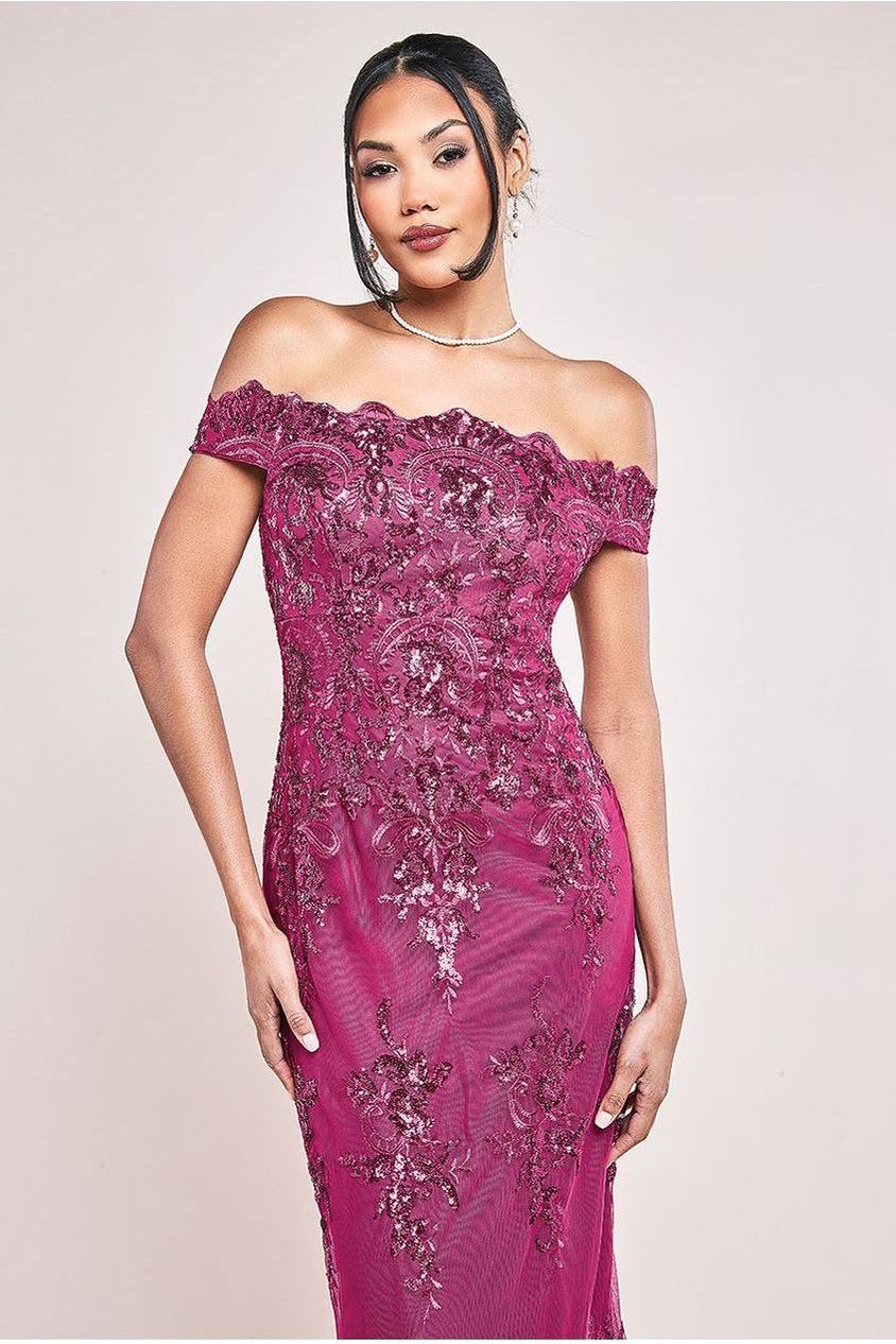 Bardot Sequin Embroidered Maxi Dress - Magenta DR1254A