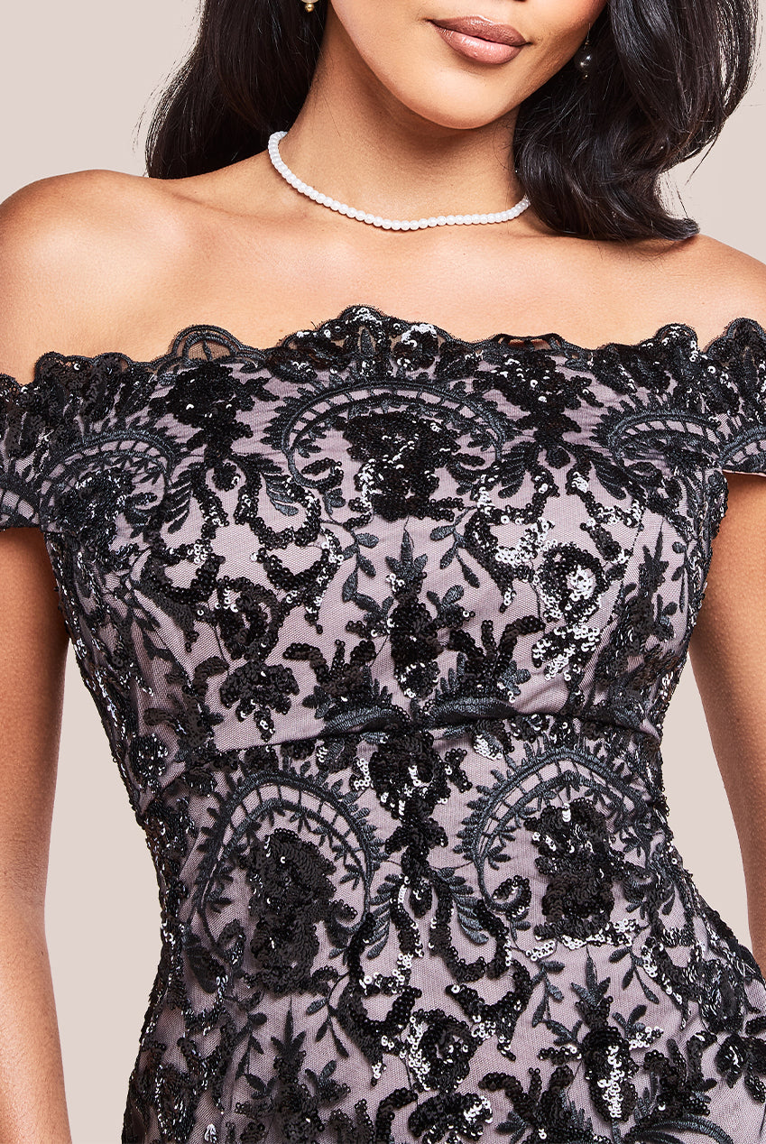 Bardot Sequin Embroidered Maxi Dress - Black DR1254A