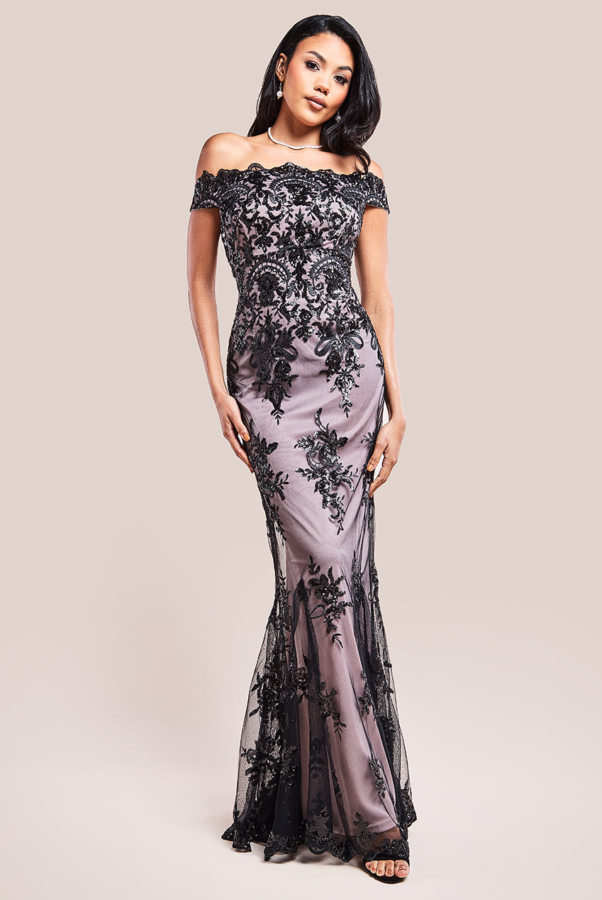 Bardot Sequin Embroidered Maxi Dress - Black DR1254A