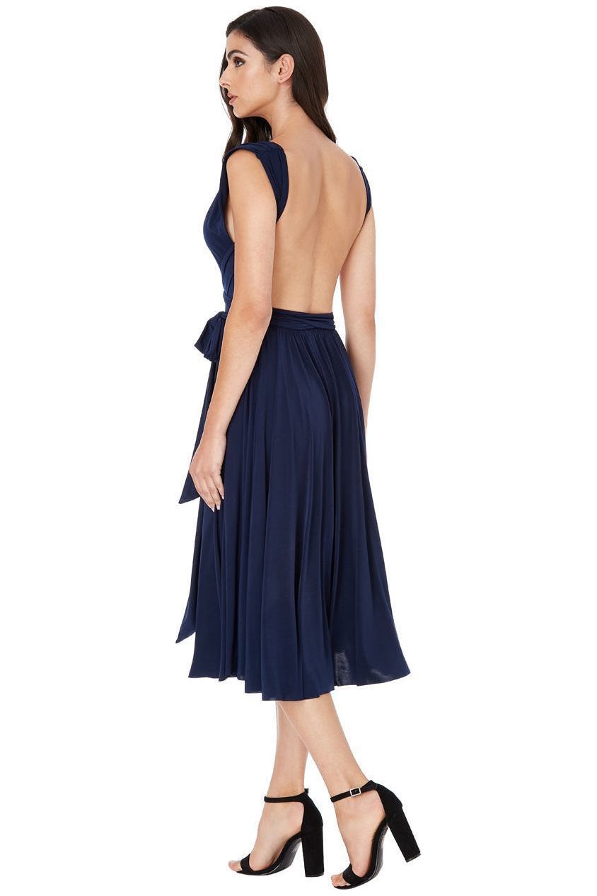 Soft Touch Multi Way Open Back Midi Dress - Navy Blue DR1314D