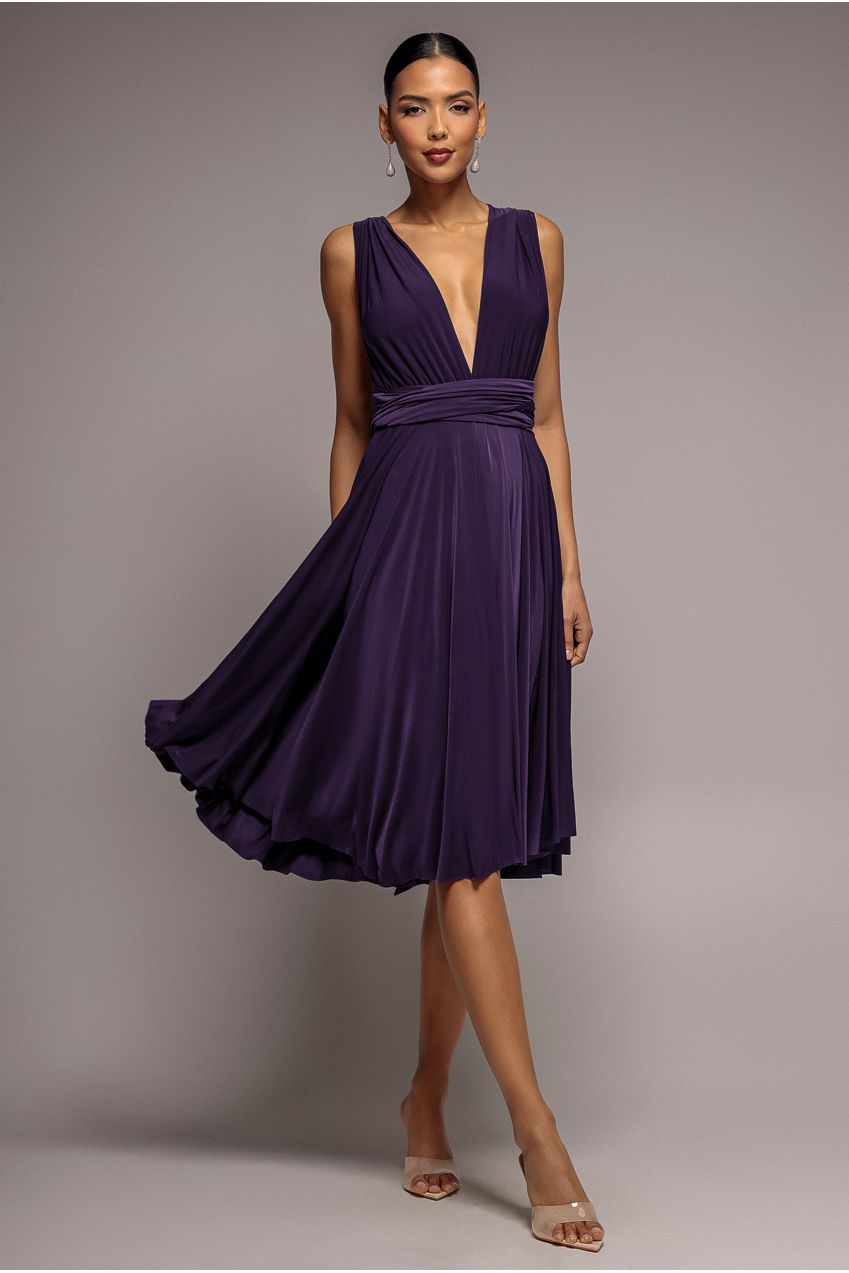 Soft Touch Multi Way Open Back Midi Dress - Aubergine DR1314D