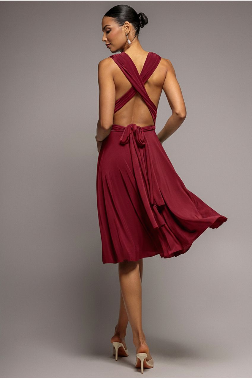Soft Touch Multi Way Open Back Midi Dress - Berry DR1314D