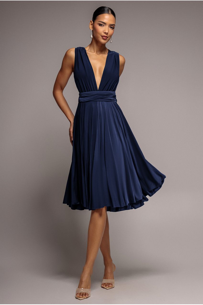 Soft Touch Multi Way Open Back Midi Dress - Navy Blue DR1314D