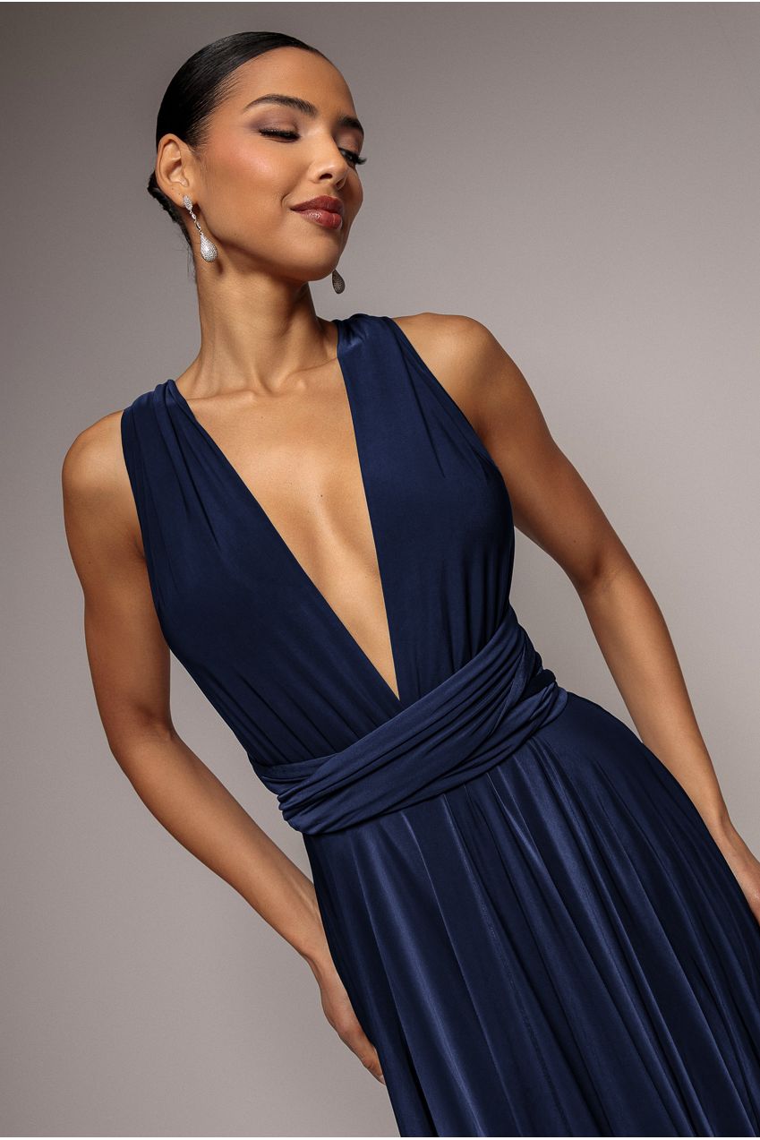 Soft Touch Multi Way Open Back Midi Dress - Navy Blue DR1314D