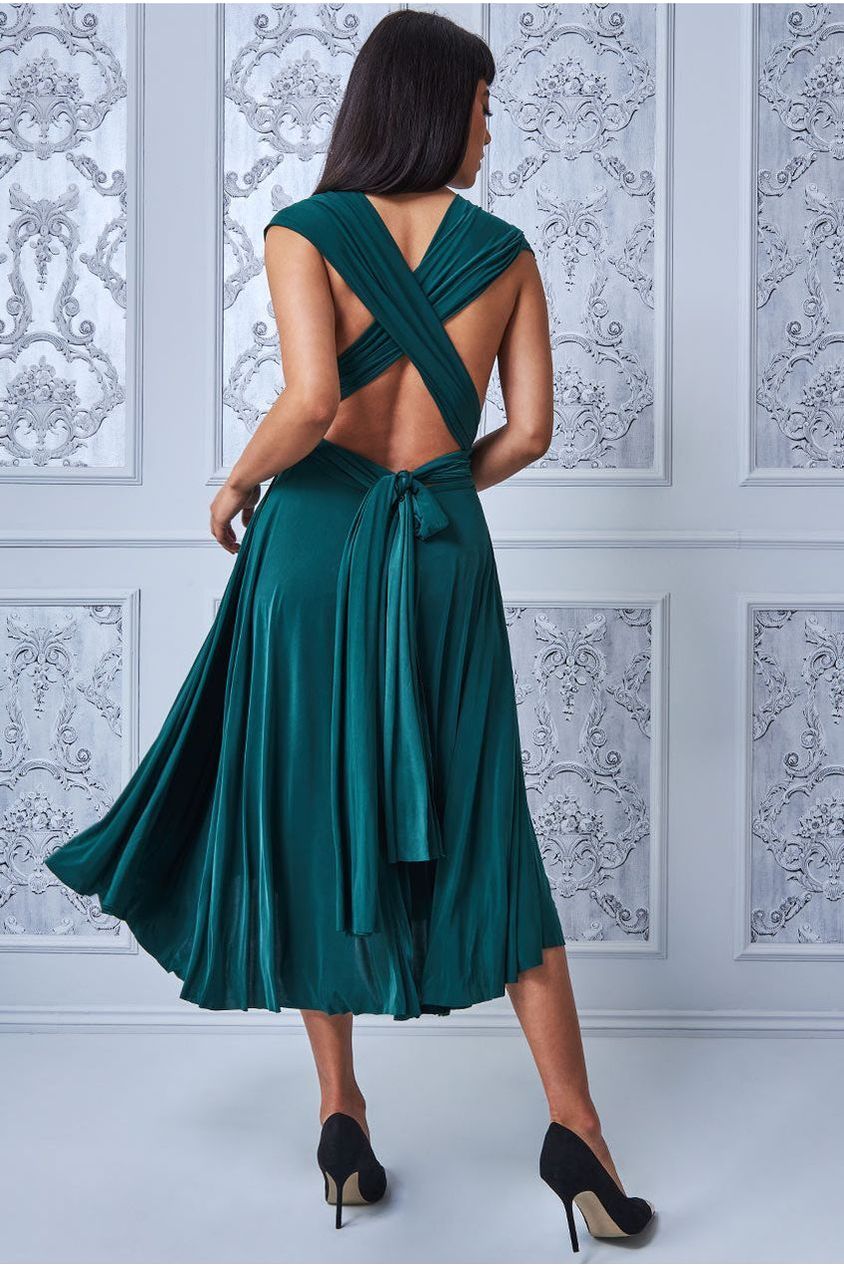 Soft Touch Multi Way Open Back Midi Dress - Emerald Green DR1314D