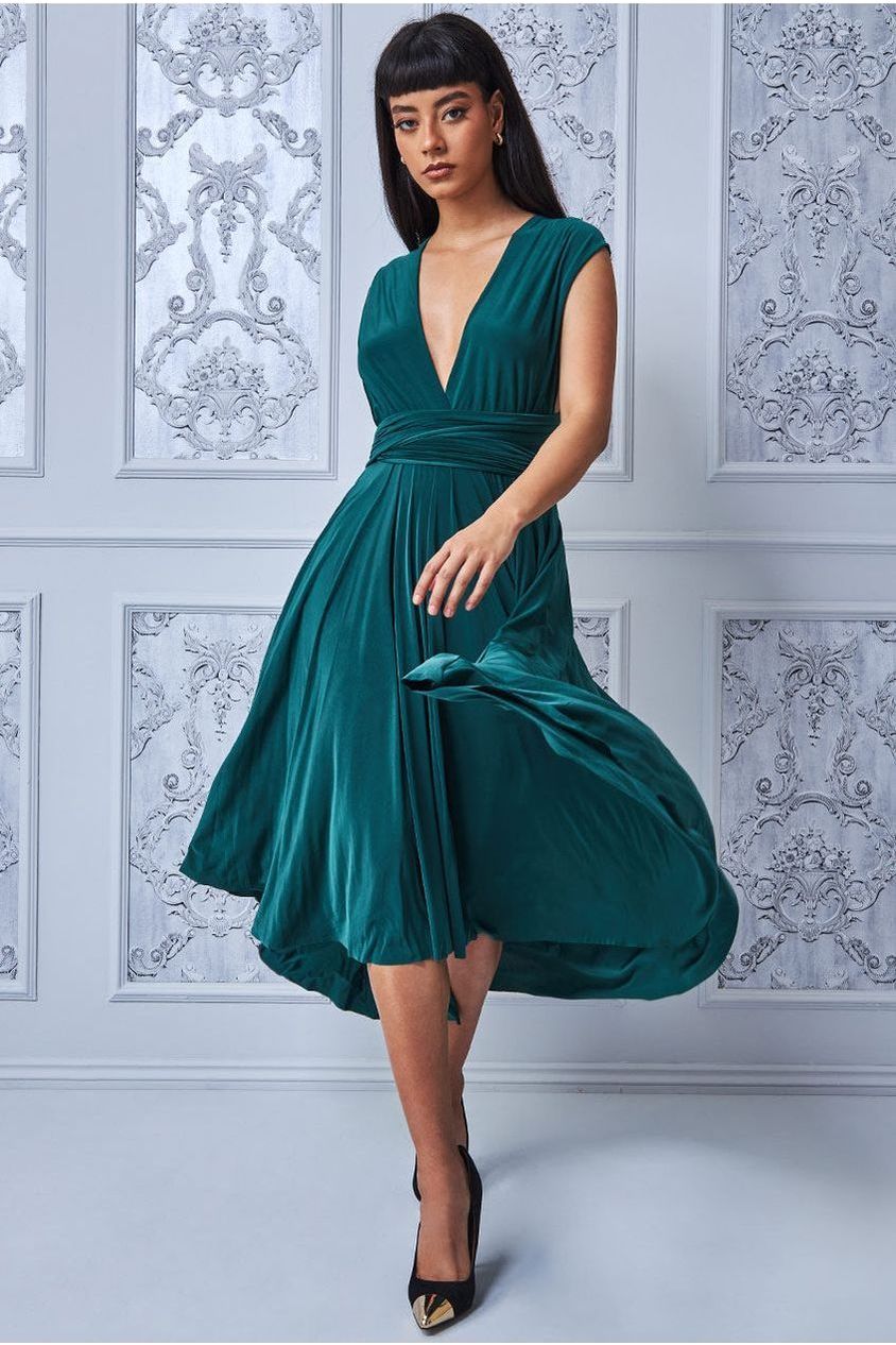 Soft Touch Multi Way Open Back Midi Dress - Emerald Green DR1314D