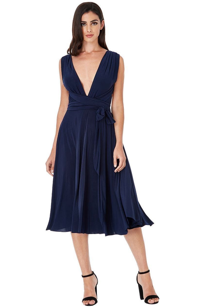 Soft Touch Multi Way Open Back Midi Dress - Navy Blue DR1314D