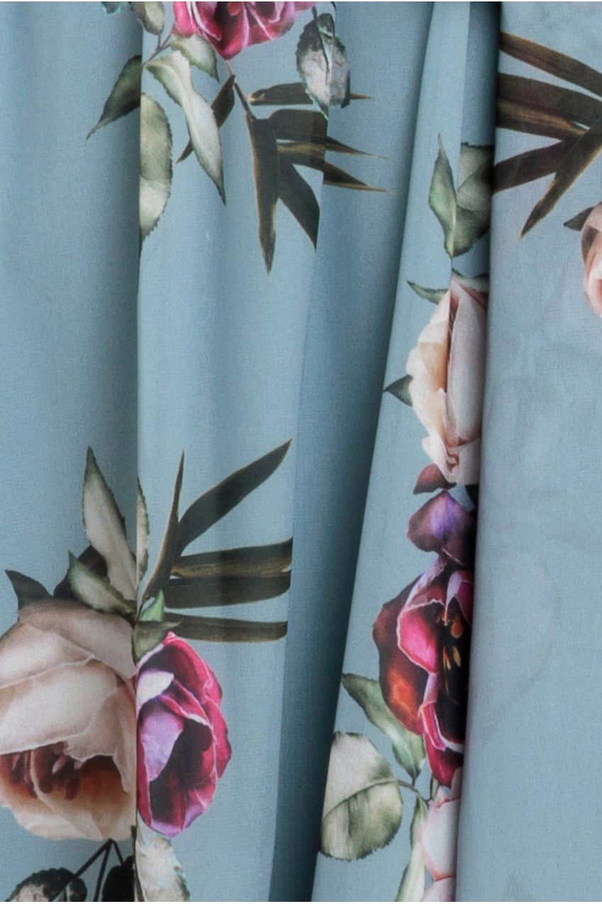 Sustainable Floral Print Midi Wrap Dress With Flutter Sleeves - Airforce Blue DR1641BBS
