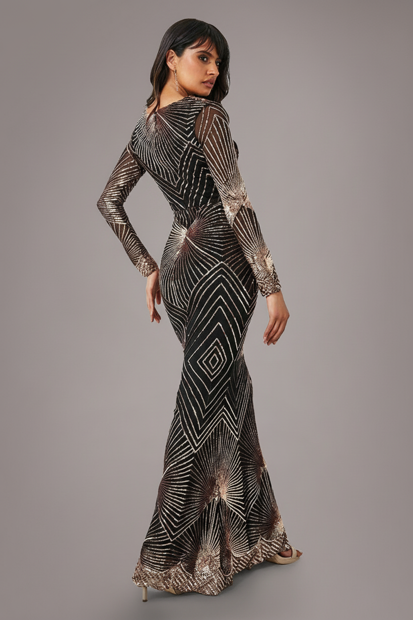 Starburst Sequin Maxi Dress - Rosegold DR1824